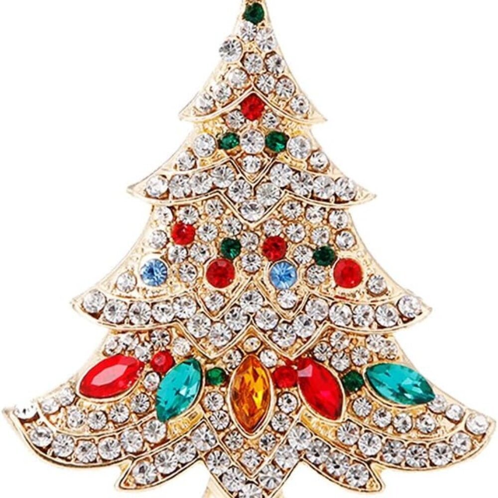 Vintage Colored Christmas Tree Rhinestone Brooch Pin Wedding Party Jewelry
